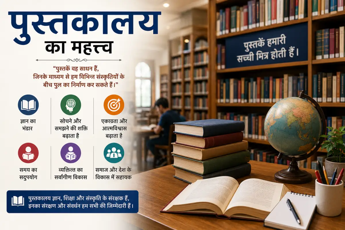 पुस्तकालय का महत्त्व पर हिन्दी में निबंध
